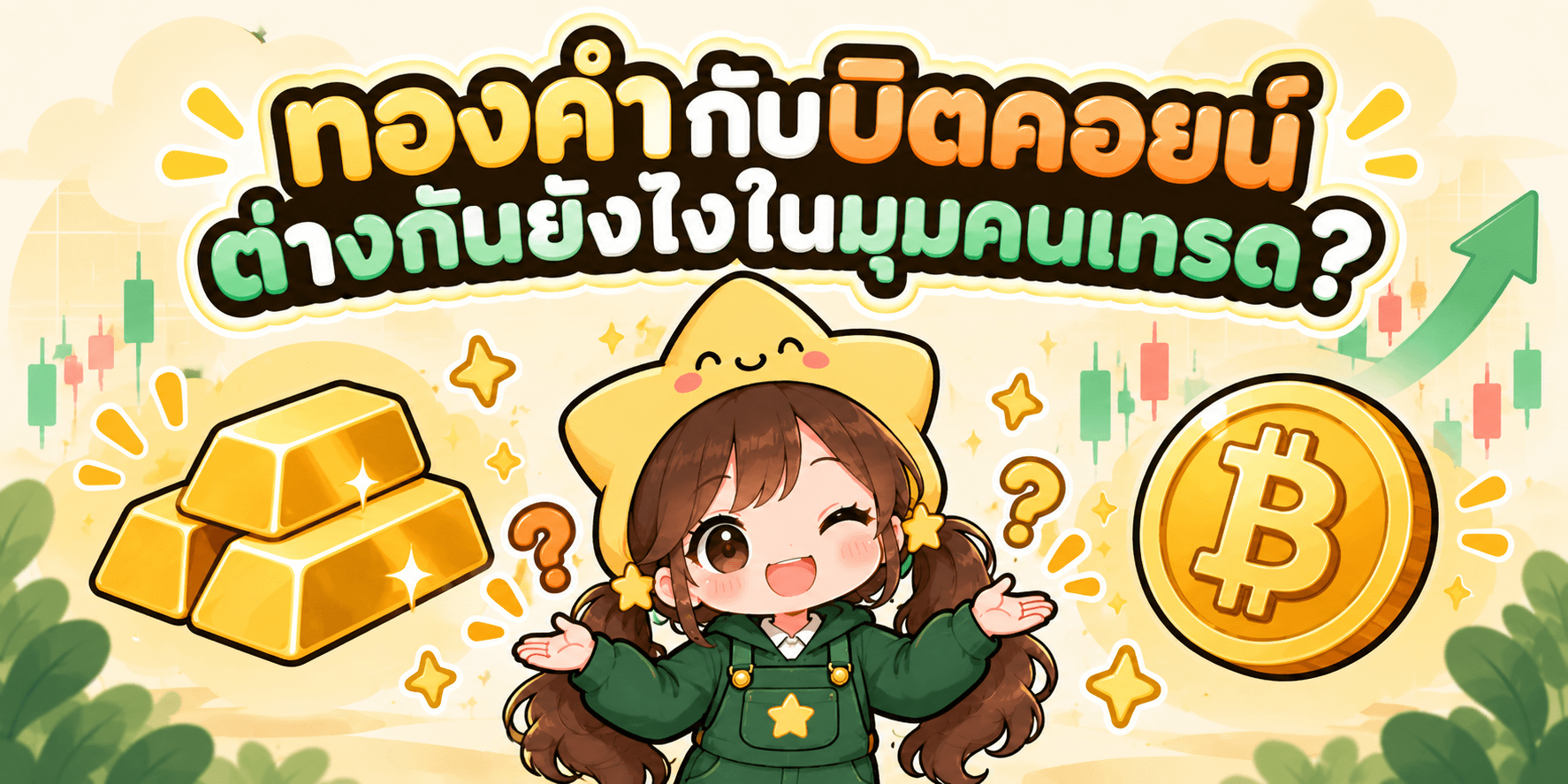 ภาพประกอบตาชั่งสองแขน ฝั่งหนึ่งเป็นทองคำแท่งและเหรียญทอง อีกฝั่งเป็นเหรียญบิตคอยน์