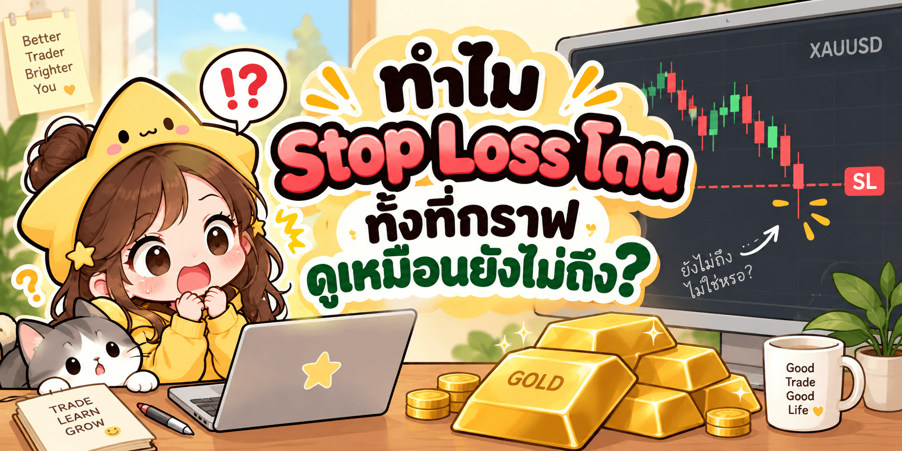 ภาพประกอบจุดตัดขาดทุนเทียบกับราคาที่ใช้ปิดสถานะ